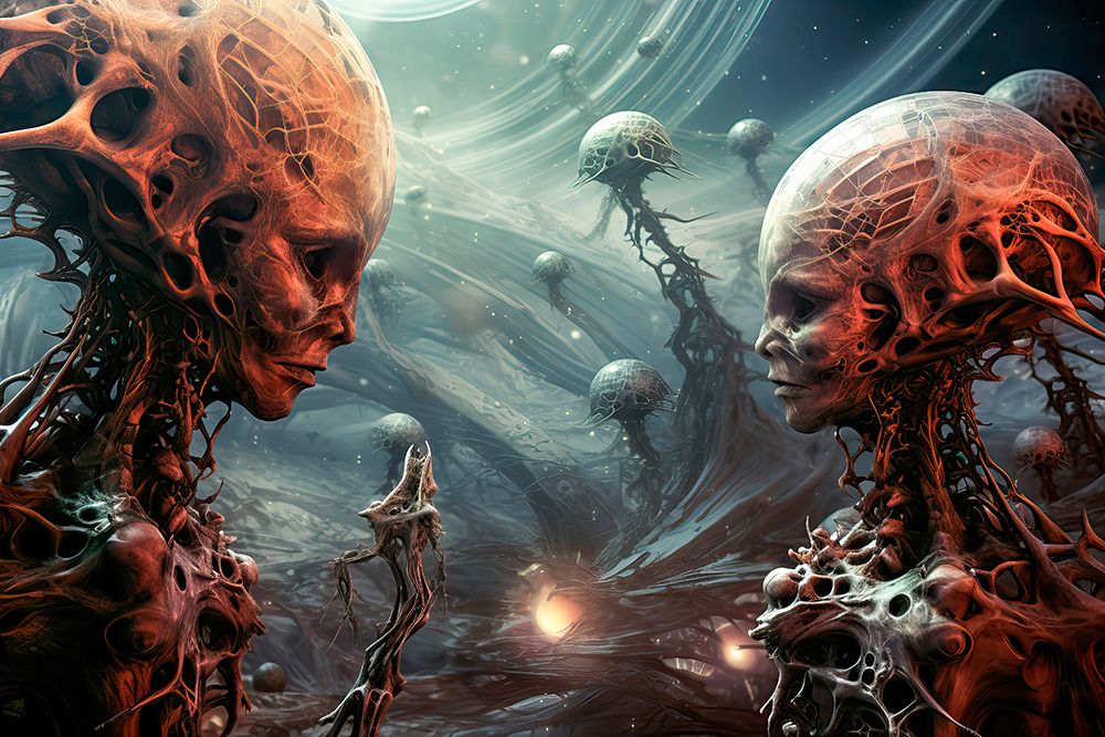 Alien beings and environment. AI Generated.